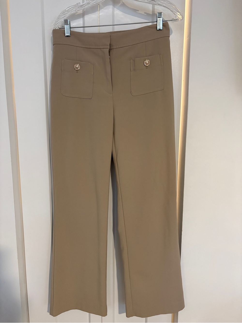 Ann Taylor Factory Taupe Wide-Leg Pull-On Pants with Button Patch Pockets